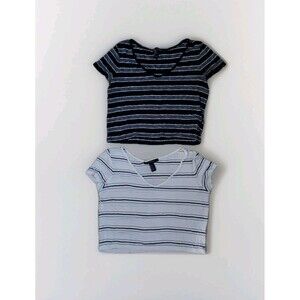 Forever 21  Women's Crop Top Size M & L Striped Black & White T-shirts Set Of 2